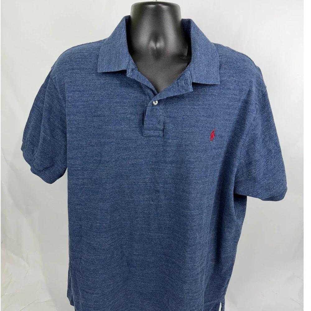 Polo‎ Ralph Lauren Blue Heathered Short Sleeve Polo Shirt Big & Tall 2XB Pony